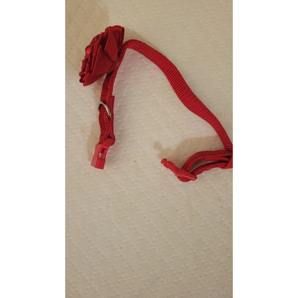 Red Rose Flower Adjustable Dog Collar with Bell Small Pet Puppy Cat Collar